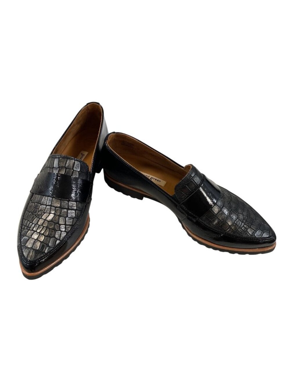 Paul Green wms croc embossed black gray patent leather loafers sz 6.5 SKU 10-632